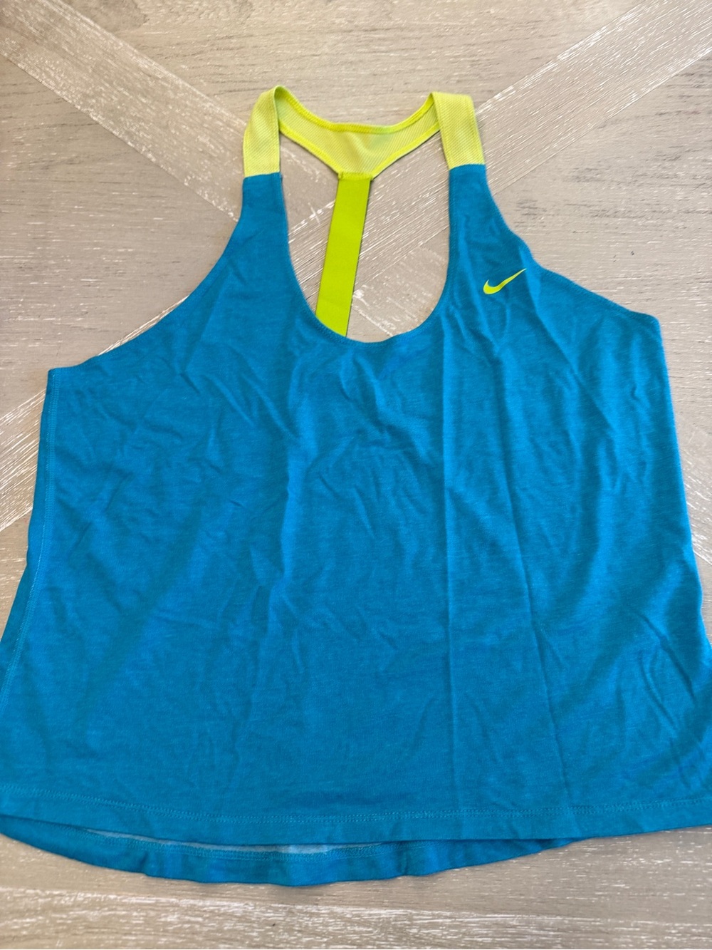 Nike Women's Teal Tank with Neon Lime Yellow Accent Medium